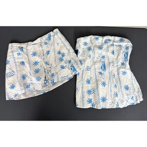 Wild Fable Women's Floral 2 Piece Strapless Top and Mini Skirt Set Blue White XS